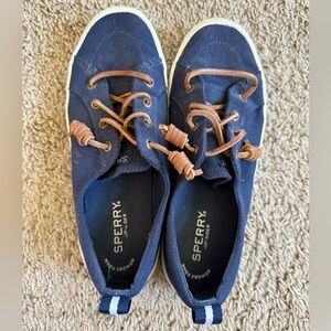 Sperry Women’s Navy Boat Shoes with Tan Laces